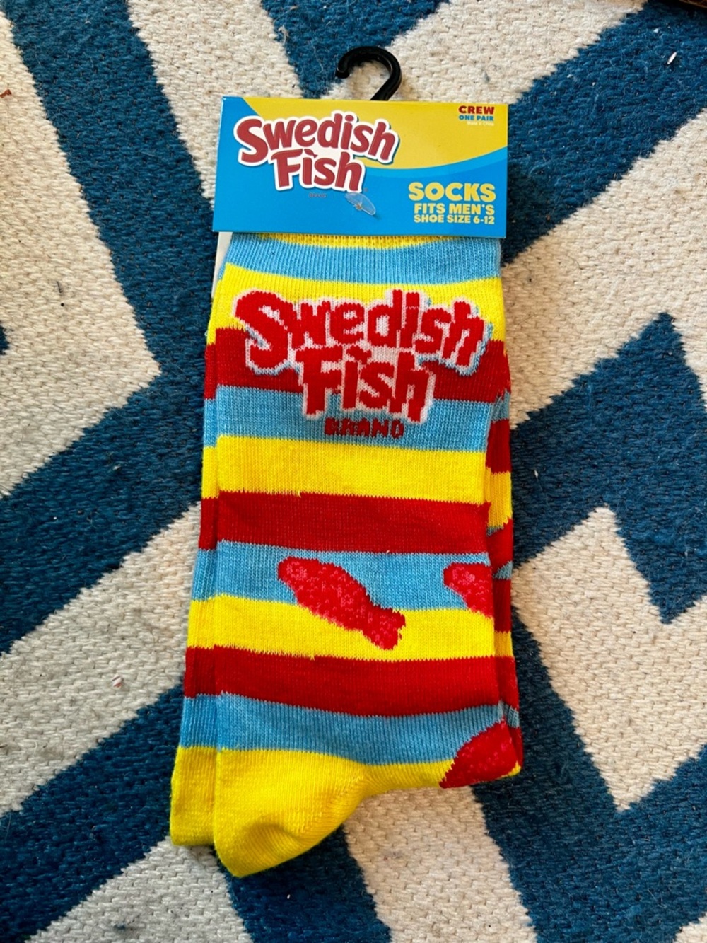 NWT One Pair Swedish Fish Brand Crew Socks One Size / Fits Men’s Shoe Size 6-12
